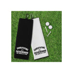 Surviving Fatherhood One Swing at a Time Tri-fold Golf Towel with Clip 100% Microfiber Waffle Weave Black White Gift Idea for Golfer Men