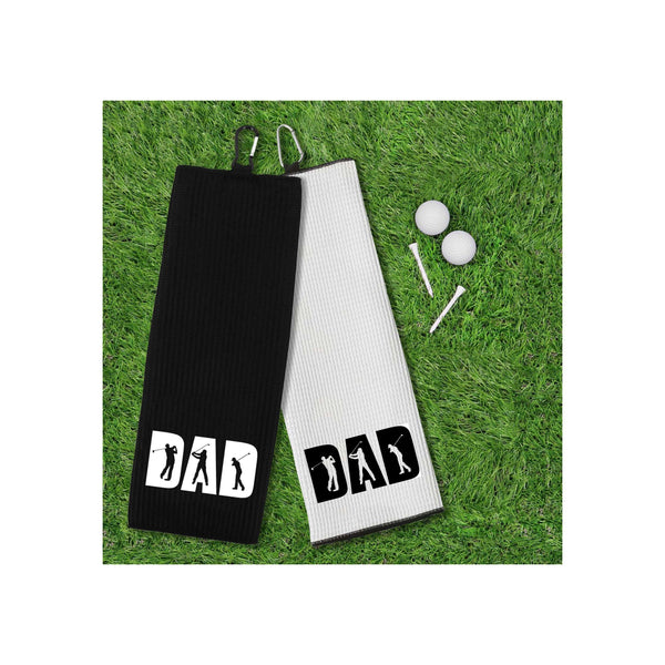 DAD Tri-fold Golf Towel with Clip 100% Microfiber Waffle Weave Black White Gift Idea for Golfer Men