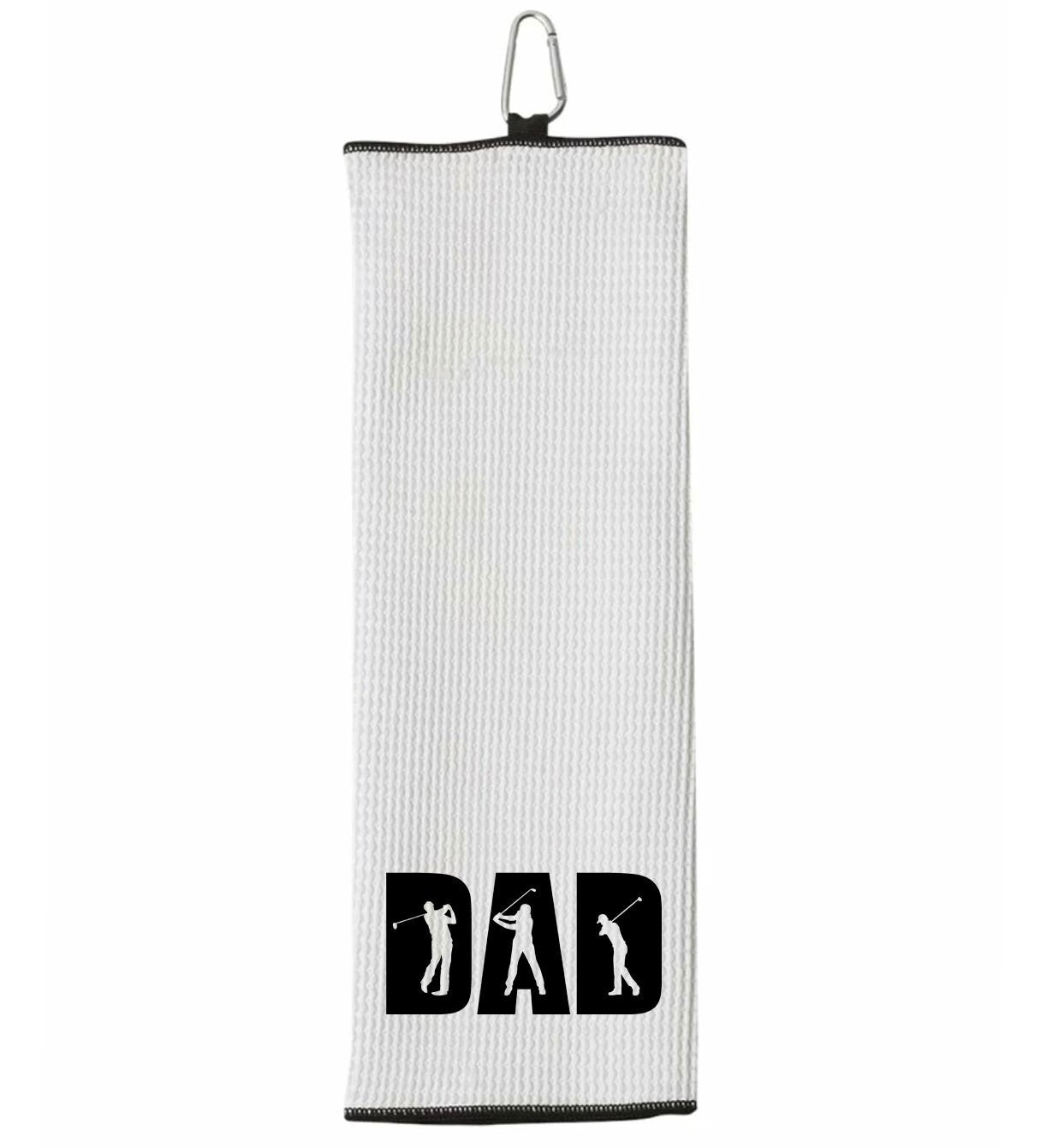 DAD Tri-fold Golf Towel with Clip 100% Microfiber Waffle Weave Black White Gift Idea for Golfer Men