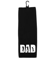 DAD Tri-fold Golf Towel with Clip 100% Microfiber Waffle Weave Black White Gift Idea for Golfer Men