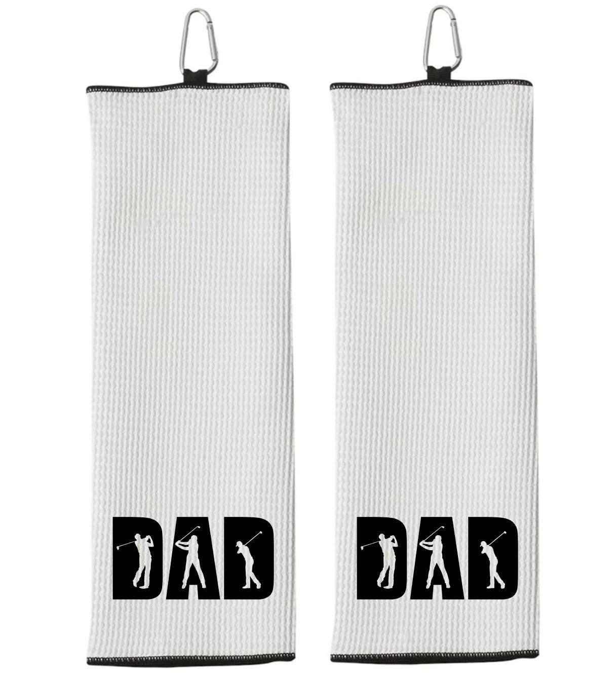 DAD Tri-fold Golf Towel with Clip 100% Microfiber Waffle Weave Black White Gift Idea for Golfer Men