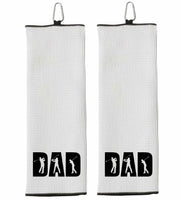 DAD Tri-fold Golf Towel with Clip 100% Microfiber Waffle Weave Black White Gift Idea for Golfer Men