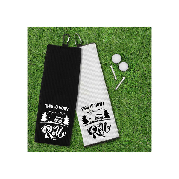 This Is How I Roll Tri-fold Golf Towel with Clip 100% Microfiber Waffle Weave Black White Gift Idea for Golfer Men Women