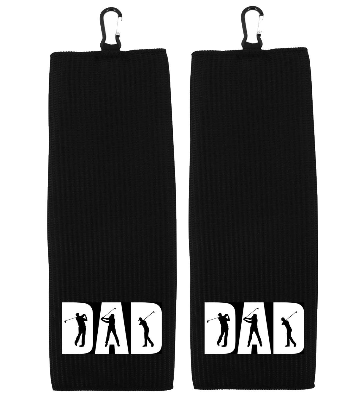 DAD Tri-fold Golf Towel with Clip 100% Microfiber Waffle Weave Black White Gift Idea for Golfer Men