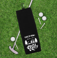This Is How I Roll Tri-fold Golf Towel with Clip 100% Microfiber Waffle Weave Black White Gift Idea for Golfer Men Women