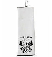 This Is How I Roll Tri-fold Golf Towel with Clip 100% Microfiber Waffle Weave Black White Gift Idea for Golfer Men Women