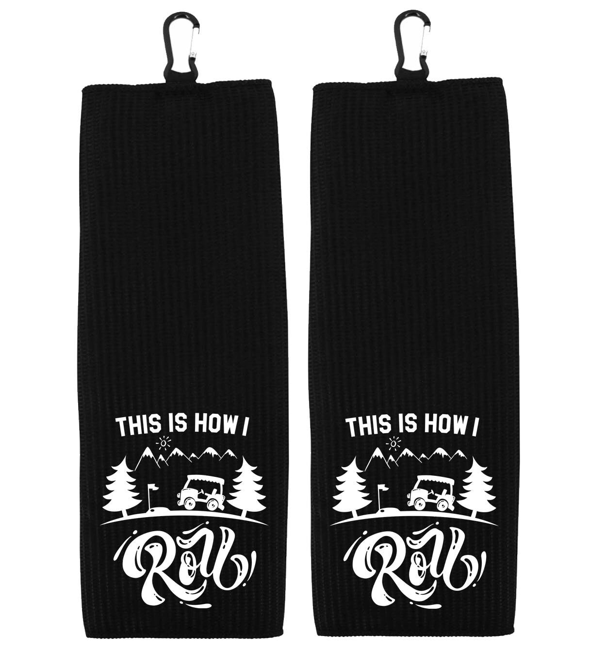 This Is How I Roll Tri-fold Golf Towel with Clip 100% Microfiber Waffle Weave Black White Gift Idea for Golfer Men Women