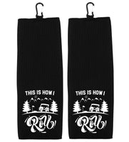 This Is How I Roll Tri-fold Golf Towel with Clip 100% Microfiber Waffle Weave Black White Gift Idea for Golfer Men Women