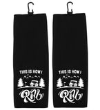 This Is How I Roll Tri-fold Golf Towel with Clip 100% Microfiber Waffle Weave Black White Gift Idea for Golfer Men Women