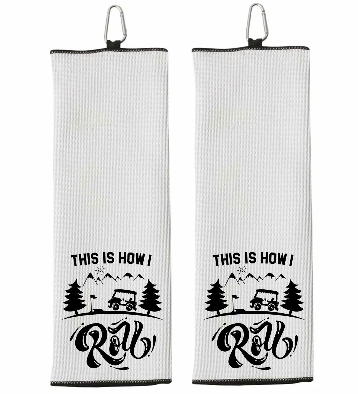 This Is How I Roll Tri-fold Golf Towel with Clip 100% Microfiber Waffle Weave Black White Gift Idea for Golfer Men Women