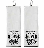 This Is How I Roll Tri-fold Golf Towel with Clip 100% Microfiber Waffle Weave Black White Gift Idea for Golfer Men Women