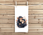 Chimpanzee Couple Flour Sack Cotton Tea Towel Valentine's Day Birthday Mother's Day Christmas Chimp Lover Gift Idea
