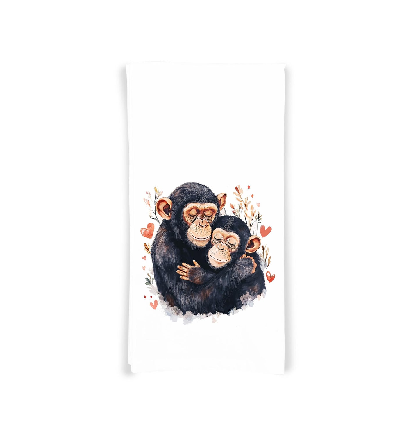 Chimpanzee Couple Flour Sack Cotton Tea Towel Valentine's Day Birthday Mother's Day Christmas Chimp Lover Gift Idea