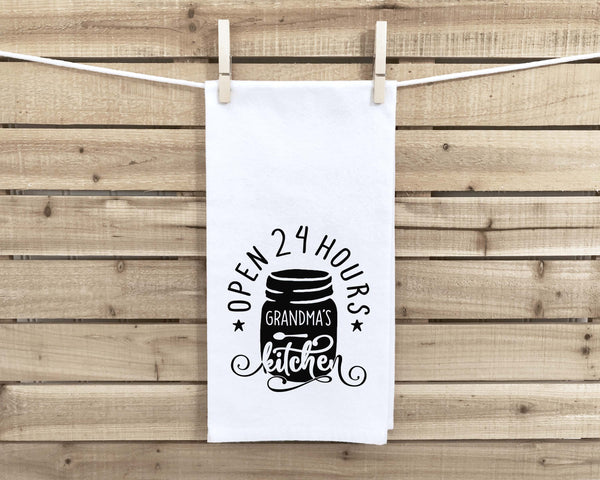 Grandma's Kitchen Open 24 Hours Flour Sack Kitchen Towel Farmhouse Rustic Birthday Housewarming New Home Christmas Gift Idea for Grandma Mom