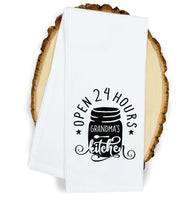 Grandma's Kitchen Open 24 Hours Flour Sack Kitchen Towel Farmhouse Rustic Birthday Housewarming New Home Christmas Gift Idea for Grandma Mom