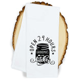 Grandma's Kitchen Open 24 Hours Flour Sack Kitchen Towel Farmhouse Rustic Birthday Housewarming New Home Christmas Gift Idea for Grandma Mom
