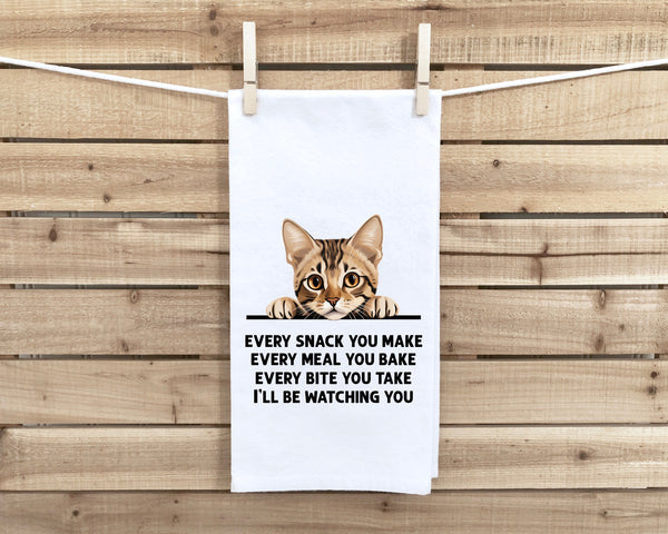 Bengal Every Snack You Make Cat Flour Sack Kitchen Towel Funny Peeking Kitty Dish Cloth Housewarming Hostess Birthday Christmas Gift