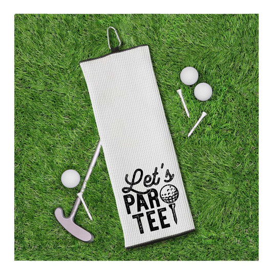 Let's Par Tee Tri-fold Golf Towel with Clip 100% Microfiber Waffle Weave Black White Gift Idea for Golfer Men Women Mom Dad