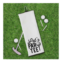 Let's Par Tee Tri-fold Golf Towel with Clip 100% Microfiber Waffle Weave Black White Gift Idea for Golfer Men Women Mom Dad
