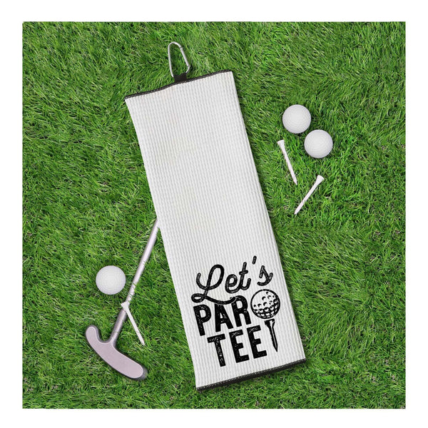 Let's Par Tee Tri-fold Golf Towel with Clip 100% Microfiber Waffle Weave Black White Gift Idea for Golfer Men Women Mom Dad