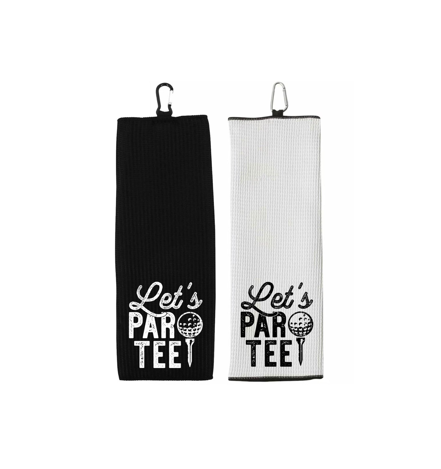 Let's Par Tee Tri-fold Golf Towel with Clip 100% Microfiber Waffle Weave Black White Gift Idea for Golfer Men Women Mom Dad