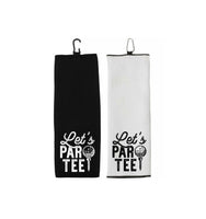 Let's Par Tee Tri-fold Golf Towel with Clip 100% Microfiber Waffle Weave Black White Gift Idea for Golfer Men Women Mom Dad