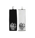 Let's Par Tee Tri-fold Golf Towel with Clip 100% Microfiber Waffle Weave Black White Gift Idea for Golfer Men Women Mom Dad