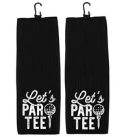 Let's Par Tee Tri-fold Golf Towel with Clip 100% Microfiber Waffle Weave Black White Gift Idea for Golfer Men Women Mom Dad
