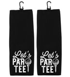 Let's Par Tee Tri-fold Golf Towel with Clip 100% Microfiber Waffle Weave Black White Gift Idea for Golfer Men Women Mom Dad