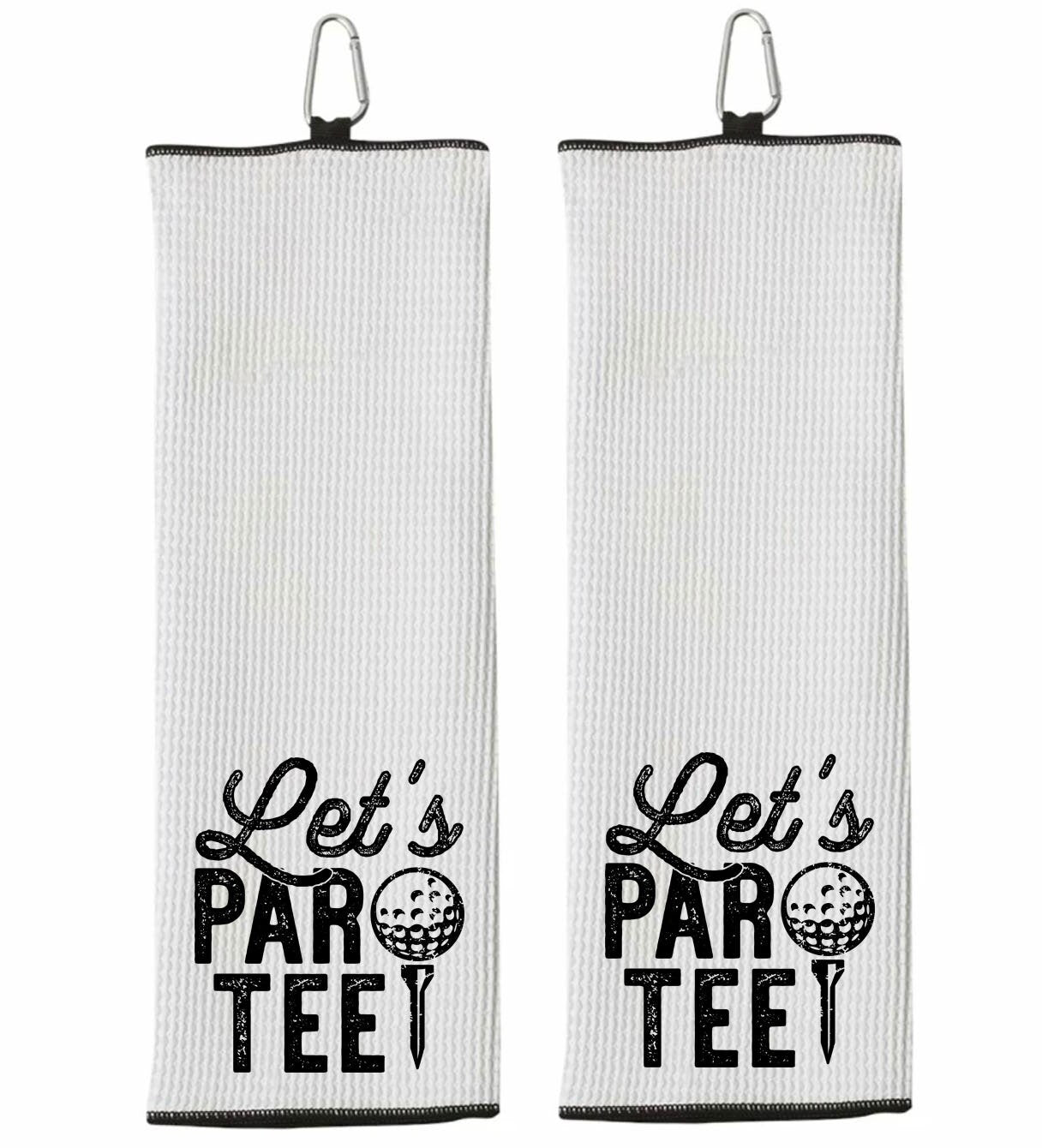 Let's Par Tee Tri-fold Golf Towel with Clip 100% Microfiber Waffle Weave Black White Gift Idea for Golfer Men Women Mom Dad