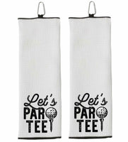 Let's Par Tee Tri-fold Golf Towel with Clip 100% Microfiber Waffle Weave Black White Gift Idea for Golfer Men Women Mom Dad