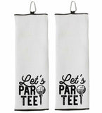 Let's Par Tee Tri-fold Golf Towel with Clip 100% Microfiber Waffle Weave Black White Gift Idea for Golfer Men Women Mom Dad