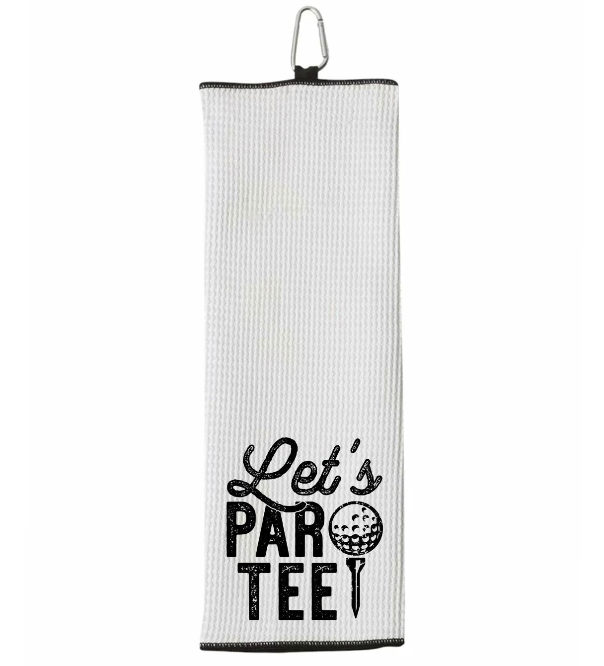 Let's Par Tee Tri-fold Golf Towel with Clip 100% Microfiber Waffle Weave Black White Gift Idea for Golfer Men Women Mom Dad