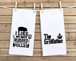 The Grillfather and I Like My Butt Rubbed and My Pork Pulled Gift Set of Two Funny Kitchen Towels for Men Who Love Grilling BBQ Grill Cook