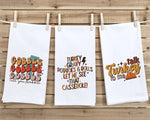 Set of 3 Thanksgiving Flour Sack Kitchen Towels Gobble Till You Wobble Talk Turkey to Me Turkey Gravy Casserole Housewarming Hostess Gift