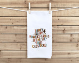 Set of 3 Thanksgiving Flour Sack Kitchen Towels Gobble Till You Wobble Talk Turkey to Me Turkey Gravy Casserole Housewarming Hostess Gift