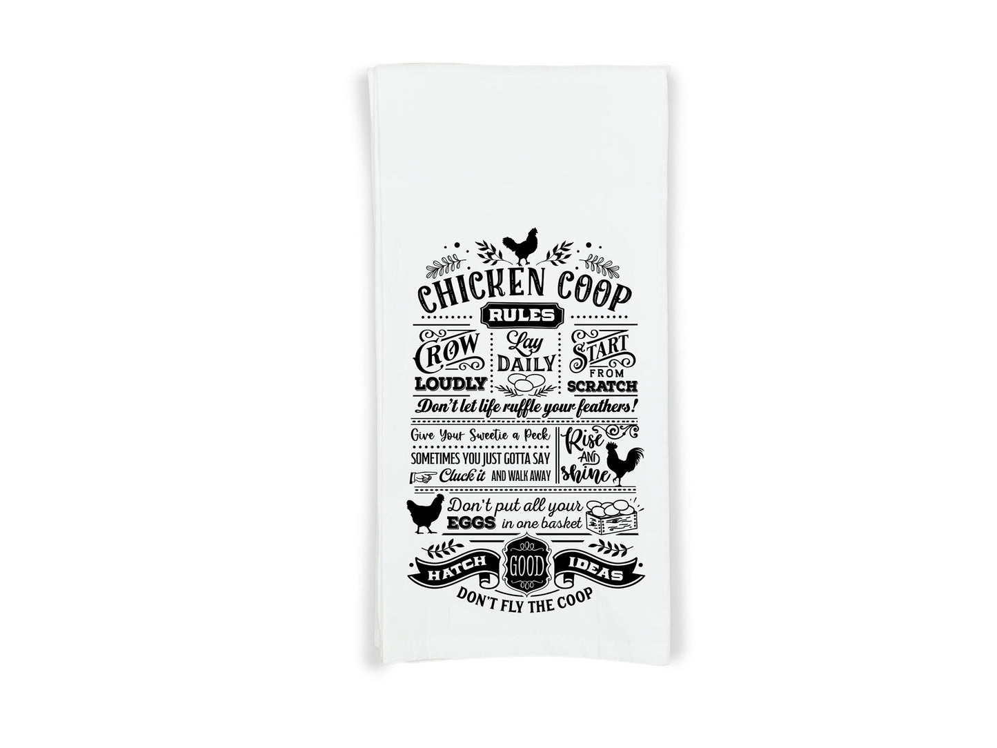 Chicken Coop Rules Flour Sack Hand Towel with Hanging Loop - Hostess Housewarming Birthday Christmas Gift for Chicken Lover Men WomenMen