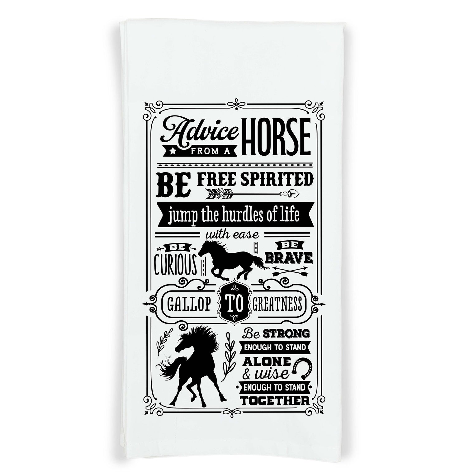 Advice from a Horse Funny Flour Sack Kitchen Towel with Saying Farmhouse Rustic Farm Themed Birthday Housewarming Home Christmas Gift Idea