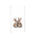 Bunny Couple Tea Towel, 27x27 Flour Sack Hand Towel, Valentine's Day Birthday Mother's Day Christmas Gift Idea for Rabbit Lovers