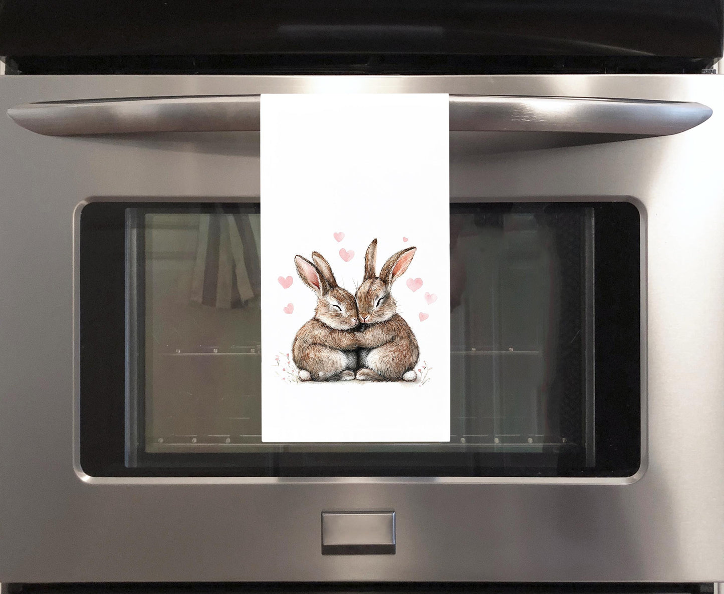 Bunny Couple Tea Towel, 27x27 Flour Sack Hand Towel, Valentine's Day Birthday Mother's Day Christmas Gift Idea for Rabbit Lovers