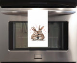 Bunny Couple Tea Towel, 27x27 Flour Sack Hand Towel, Valentine's Day Birthday Mother's Day Christmas Gift Idea for Rabbit Lovers