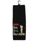 Papa the Man the Myth the Golf Legend Tri-fold Golf Towel with Clip 100% Microfiber Waffle Weave Gift Idea for Golfer Men Grandpa Dad