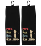 Papa the Man the Myth the Golf Legend Tri-fold Golf Towel with Clip 100% Microfiber Waffle Weave Gift Idea for Golfer Men Grandpa Dad