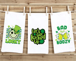 Set of 3 St. Patrick's Day Tea Towels Cute Funny Flour Sack Dish Saint Patricks Bathroom or Kitchen Decor Decorative Hand Towel