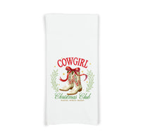 Coquette Cowgirl Christmas Club Flour Sack Hand Towel Western Southwestern Country Holiday Home Kitchen Bathroom Decor