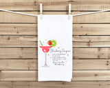 Strawberry Daiquiri Recipe Hand Towel with Hanging Loop - 100% Cotton Flour Sack Tea Towels - Home Bar Hostess Birthday Mother's Day Gift