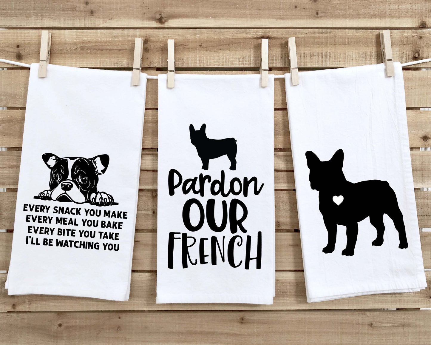 Set of 3 French Bulldog Flour Sack Kitchen Towels Funny Frenchie Dog Hand Tea Dish Towels Birthday Housewarming Christmas Gift for Women Men