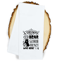A Grumpy Old Bear and His Honey Live Here Funny Grilling Kitchen Towel Birthday Father's Day Christmas Gift for Men Husband Dad Grandpa Him