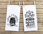 Grandma's Kitchen Open 24 Hours and Cupcakes Are Muffins That Believed in Miracles Set of Two Cute Kitchen Towels for Gift for Grandmother