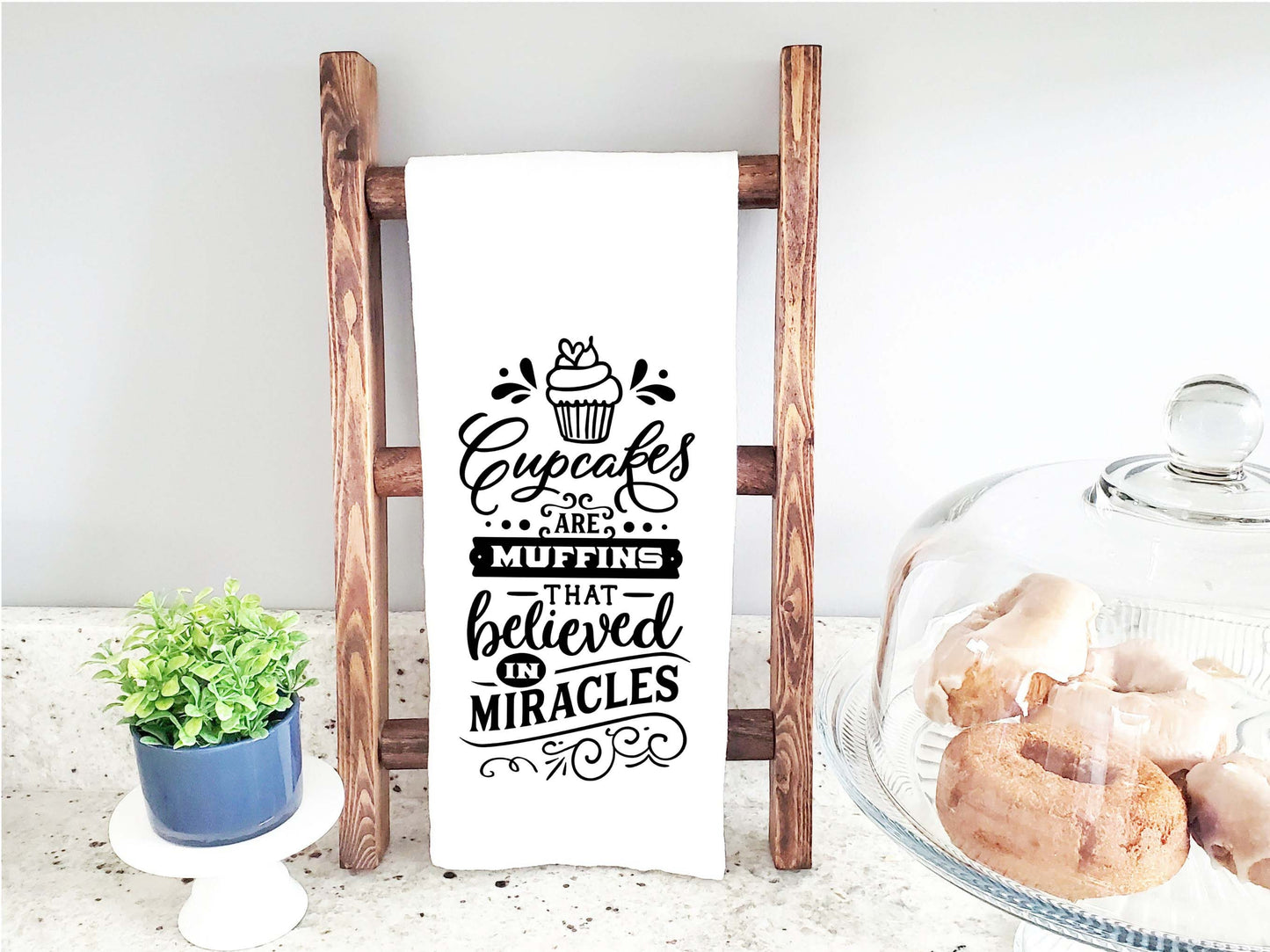 Grandma's Kitchen Open 24 Hours and Cupcakes Are Muffins That Believed in Miracles Set of Two Cute Kitchen Towels for Gift for Grandmother